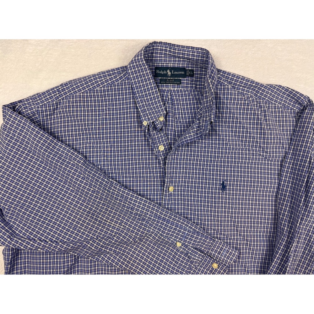 Ralph Lauren Blake Shirt Mens XL Blue White Gingham Check Cotton Button Down
